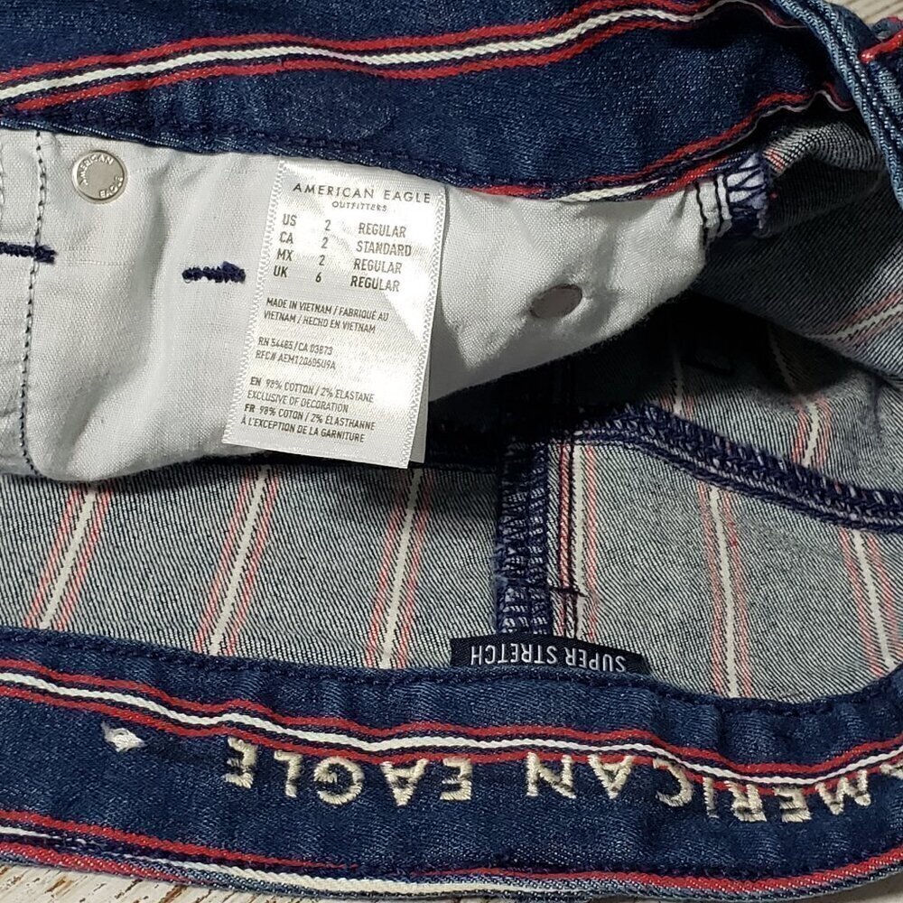 American Eagle Super Stretch Red White Blue Striped Hi Rise Mini Skirt Denim - Picture 2 of 3